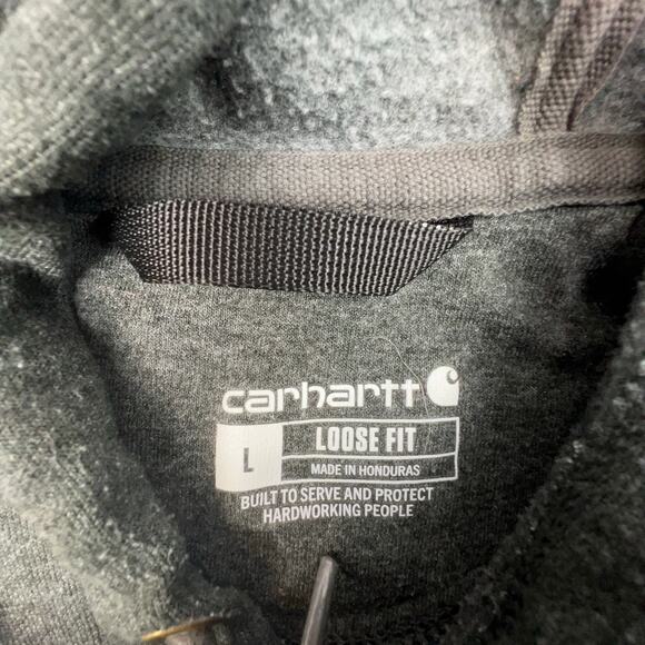 Carhartt Hoodie Mens Large Gray Loose Fit Baggy Logo Heather Pullover Sweatshirt - Picture 7 of 7